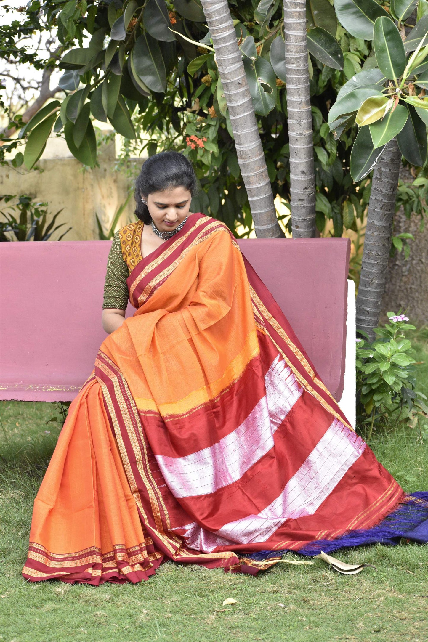 ORANGE HANDLOOM ILKAL SAREE.