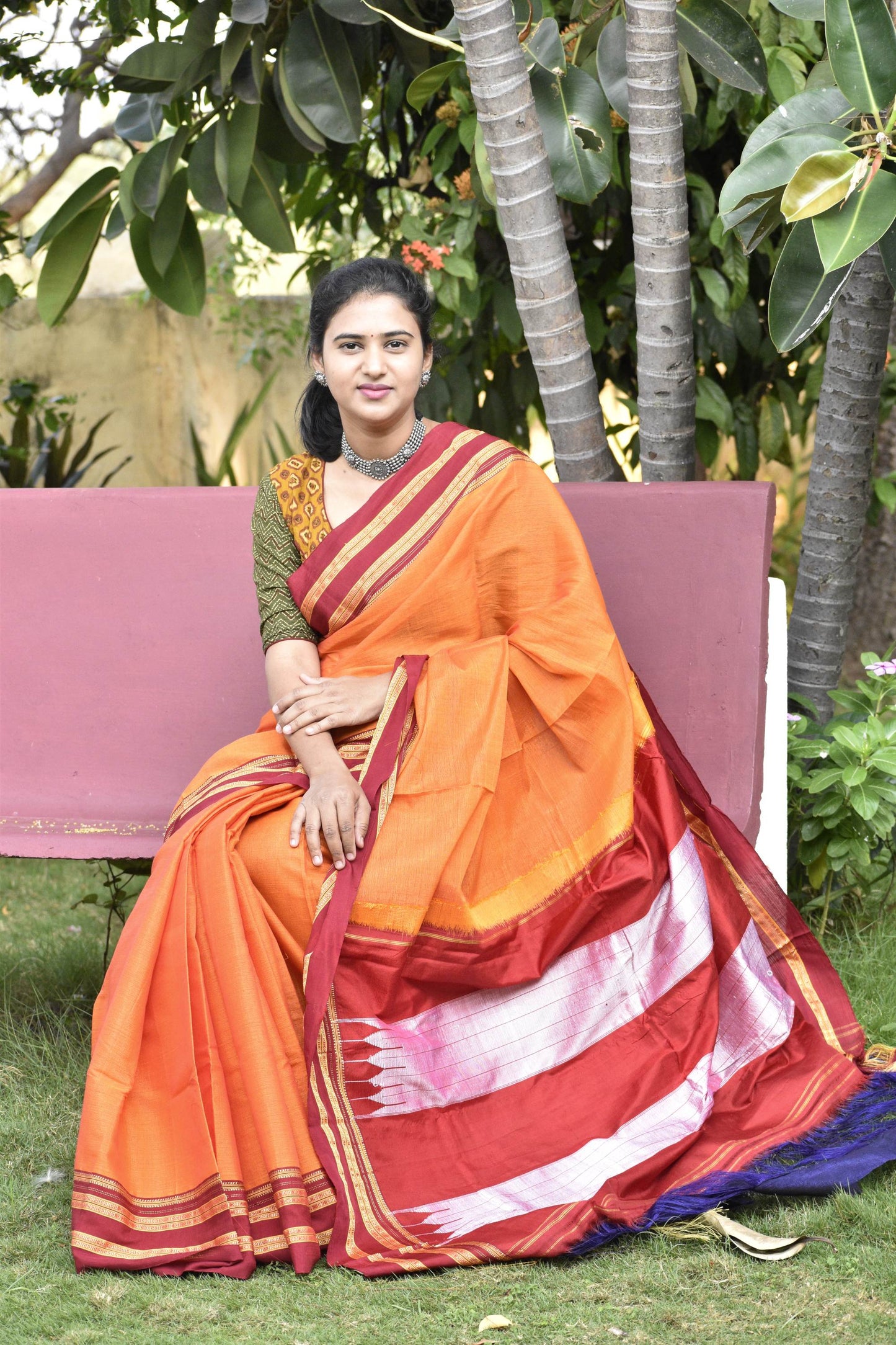 ORANGE HANDLOOM ILKAL SAREE.