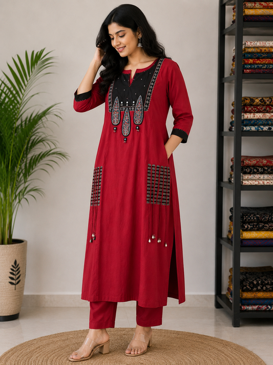 RED GAMTHI COTTON SUIT