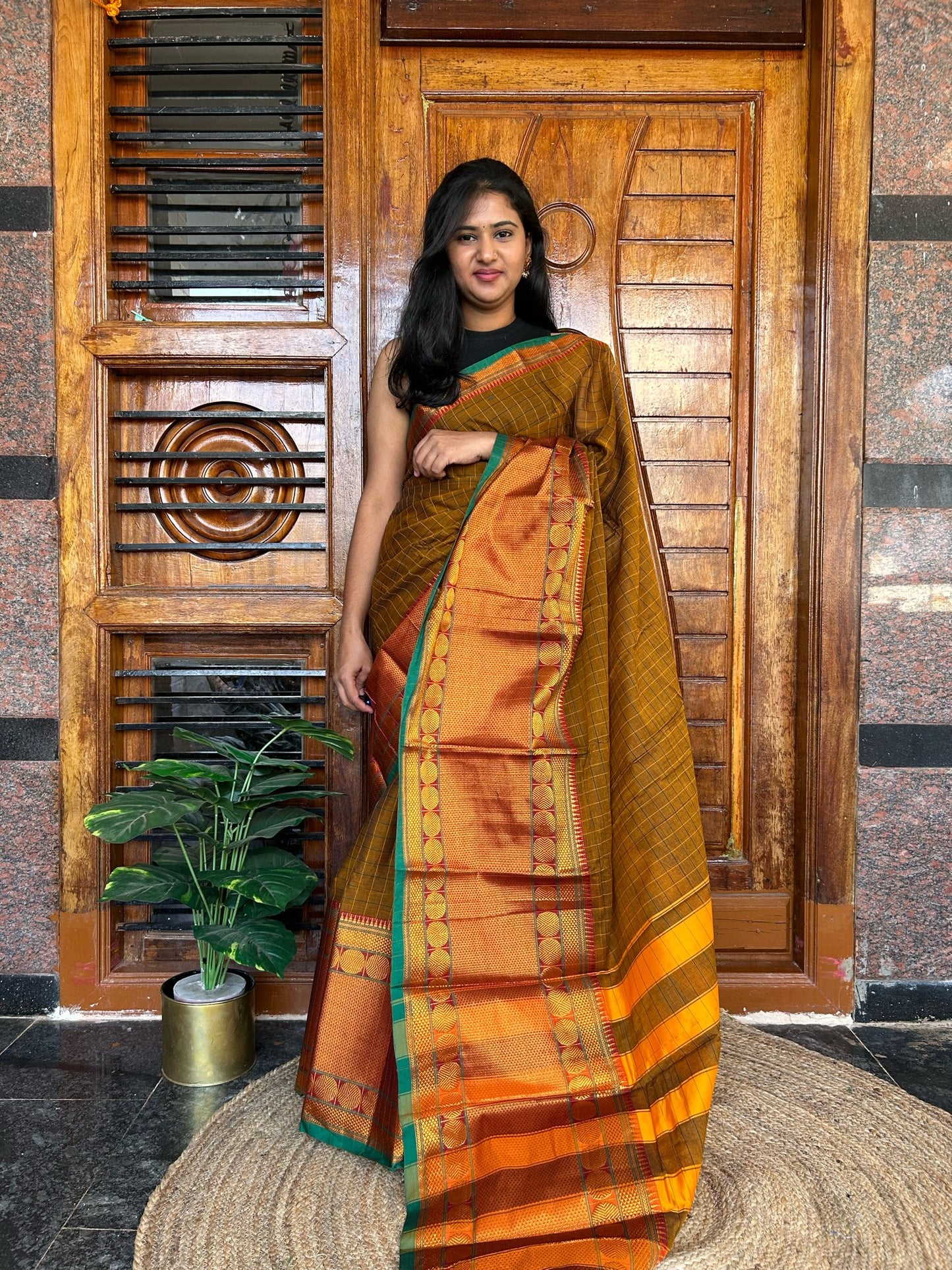 Brown Narayanpet saree.