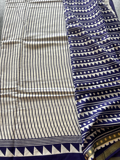Blue chanderi mul cotton