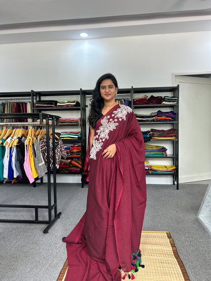 BROWN SEQUIN MUL SAREE