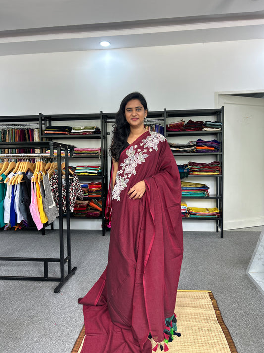 BROWN SEQUIN MUL SAREE