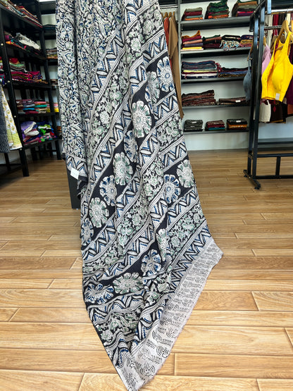 Black kalamkari mul saree