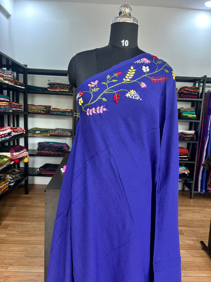 BLUE KATHA MUL SAREE