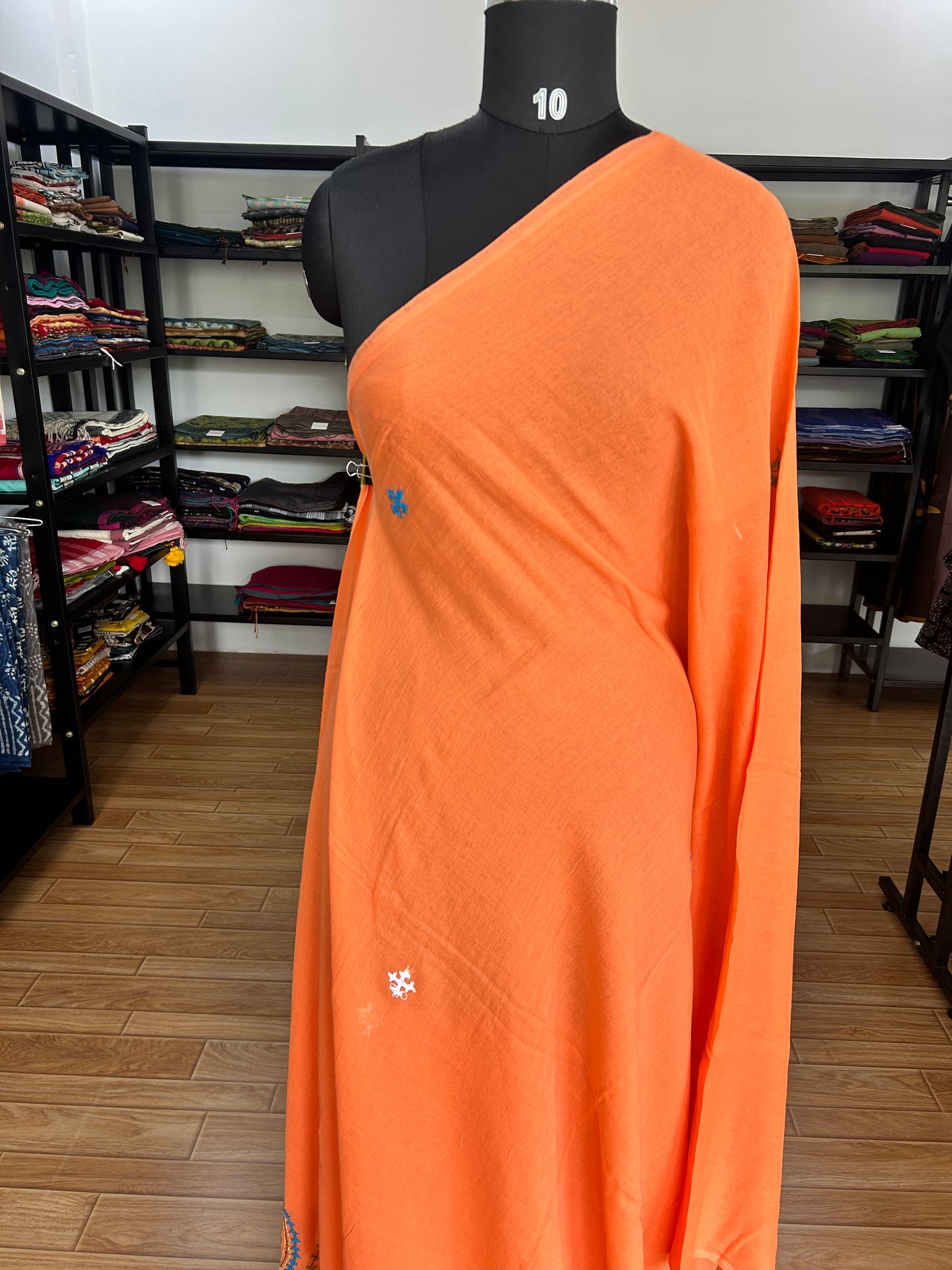 ORANGE KATHA MUL SAREE