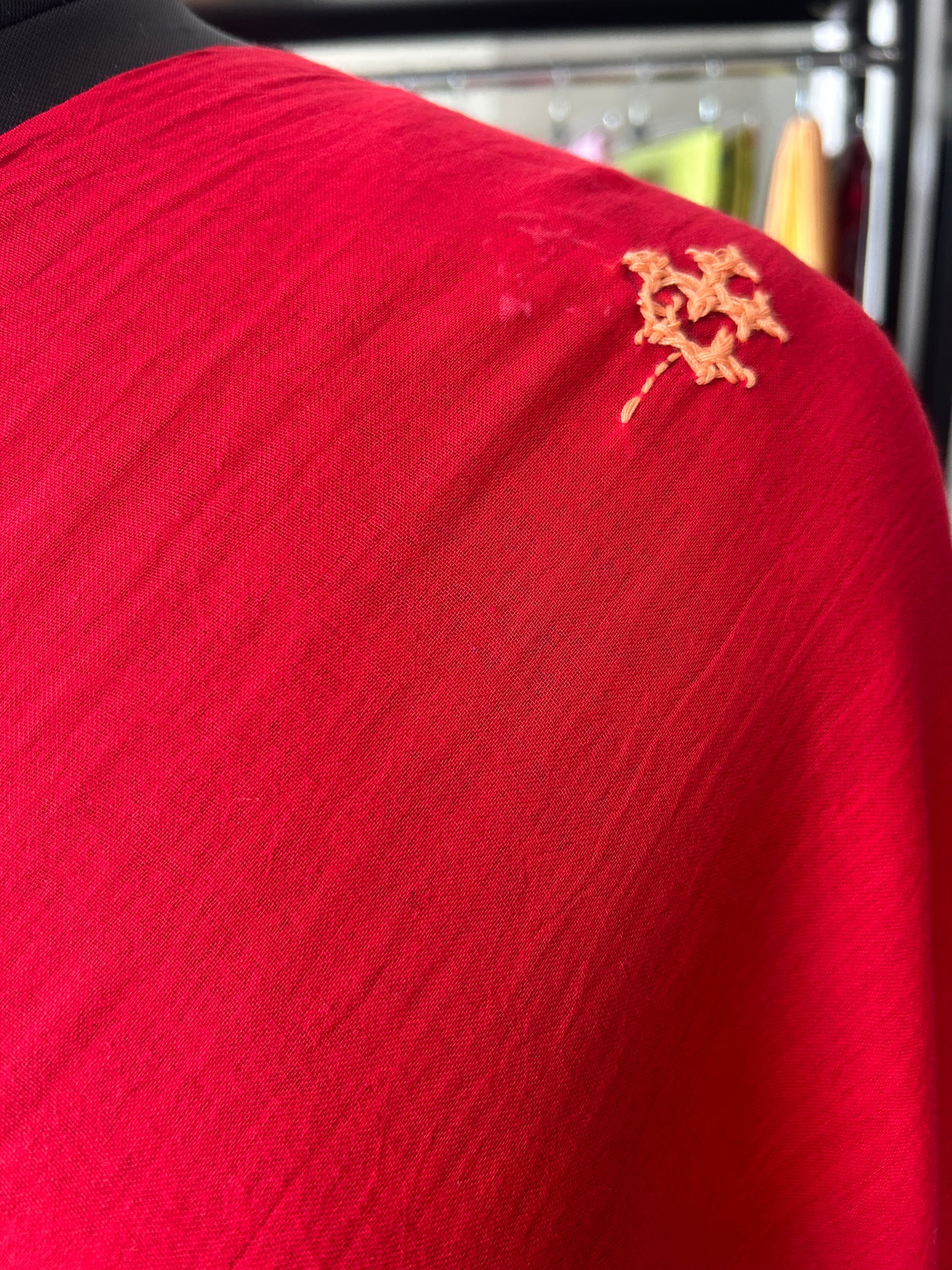 RED KATHA MUL SAREE