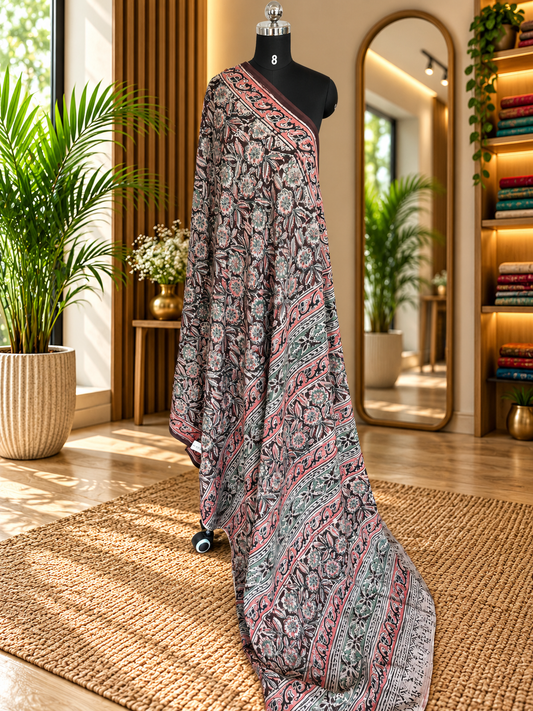 Brown kalamkari mul saree