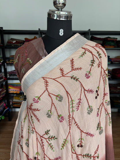 BROWN LINEN SAREE