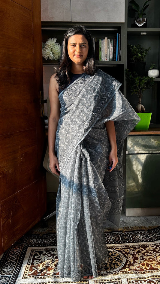 Grey mul saree