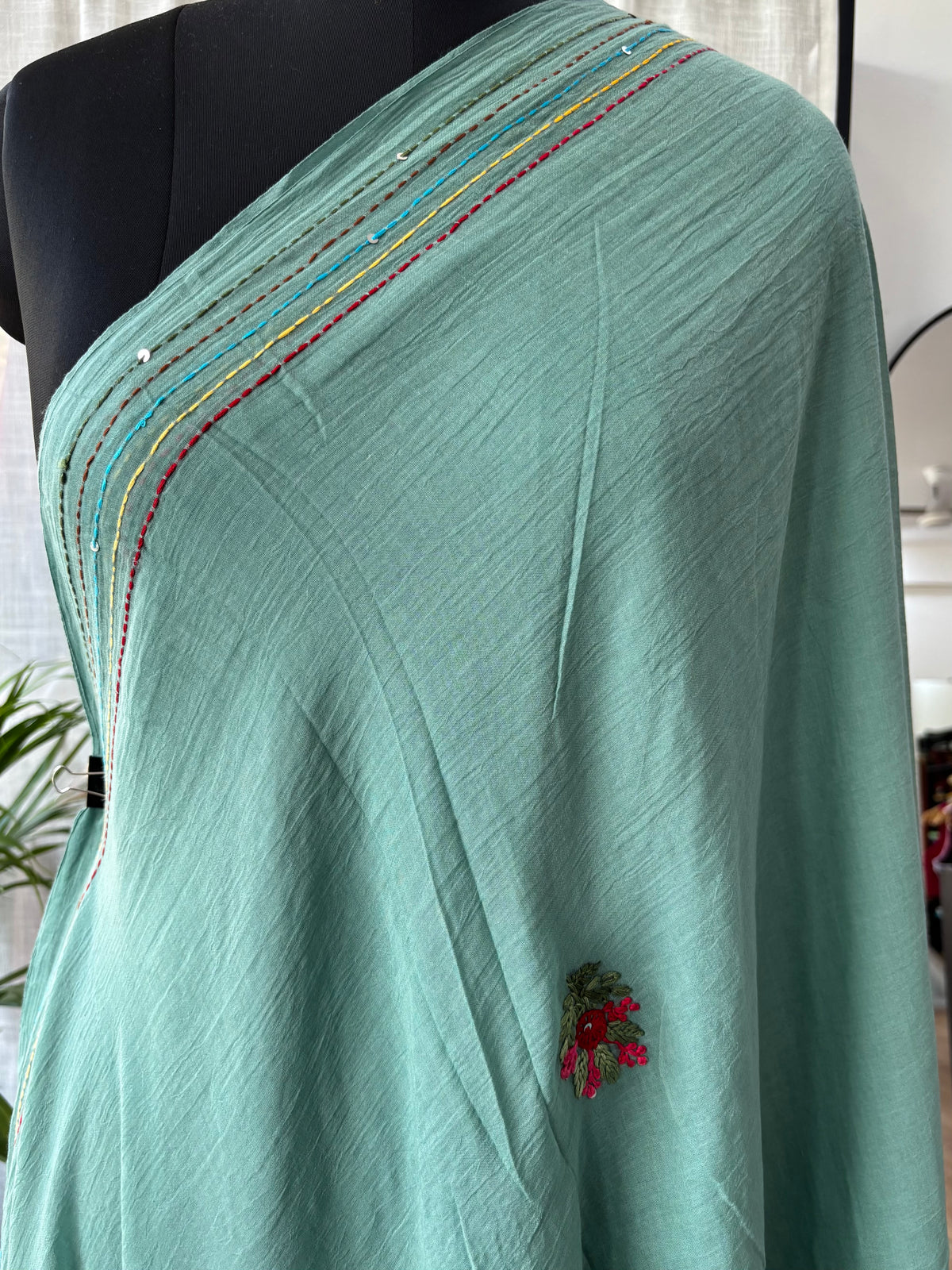 LIGHT BLUE EMBROIDERED MUL SAREE