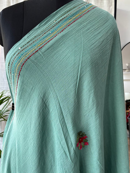 LIGHT BLUE EMBROIDERED MUL SAREE