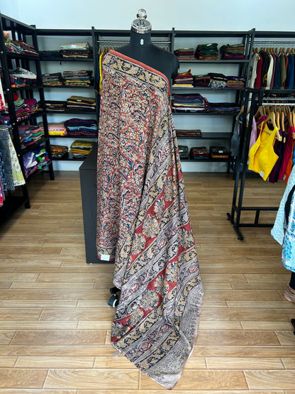 RED kalamkari mul saree