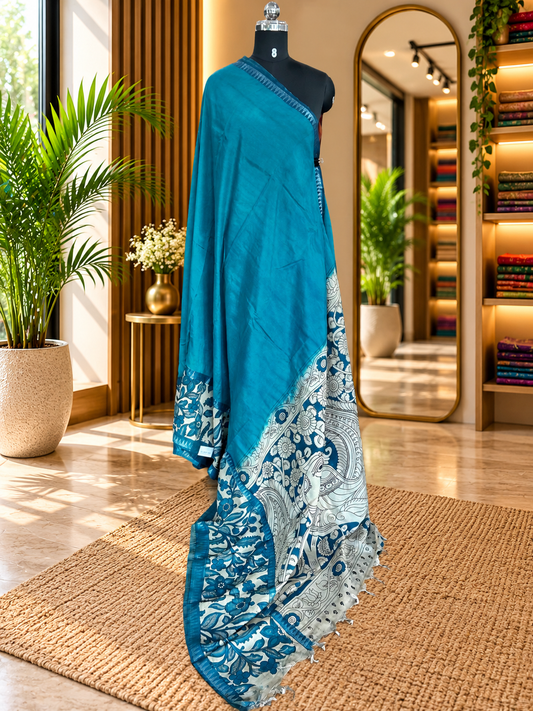 Blue kalamkari saree