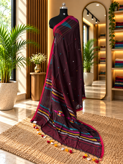 MAROON JAMDANI SAREE