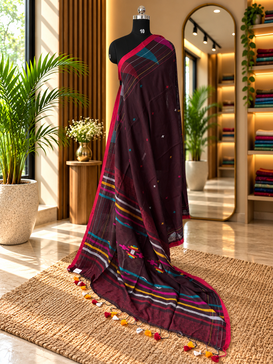 MAROON JAMDANI SAREE
