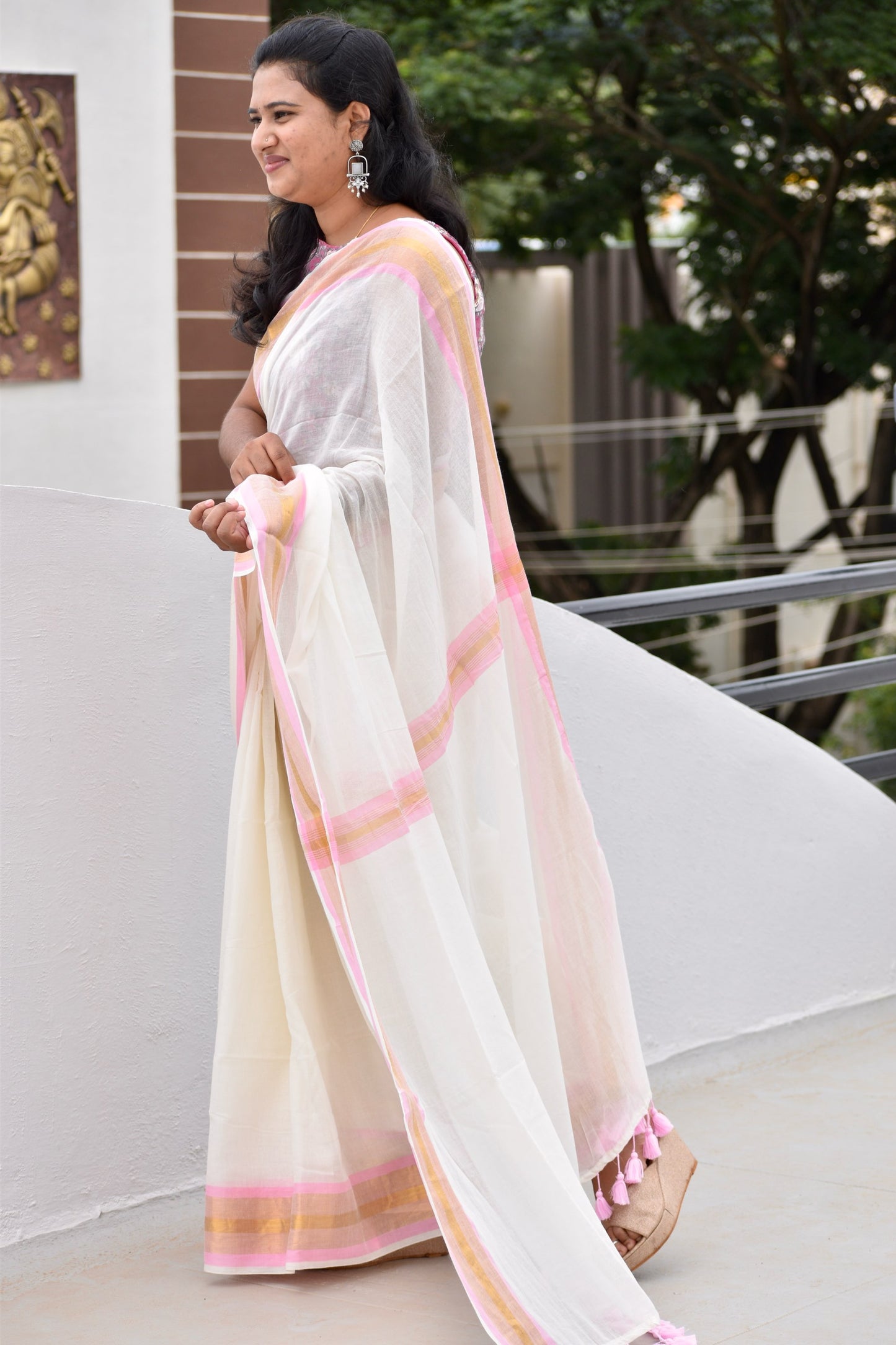 WHITE MUL SAREE