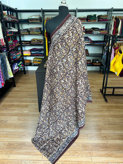 Brown kalamkari mul saree