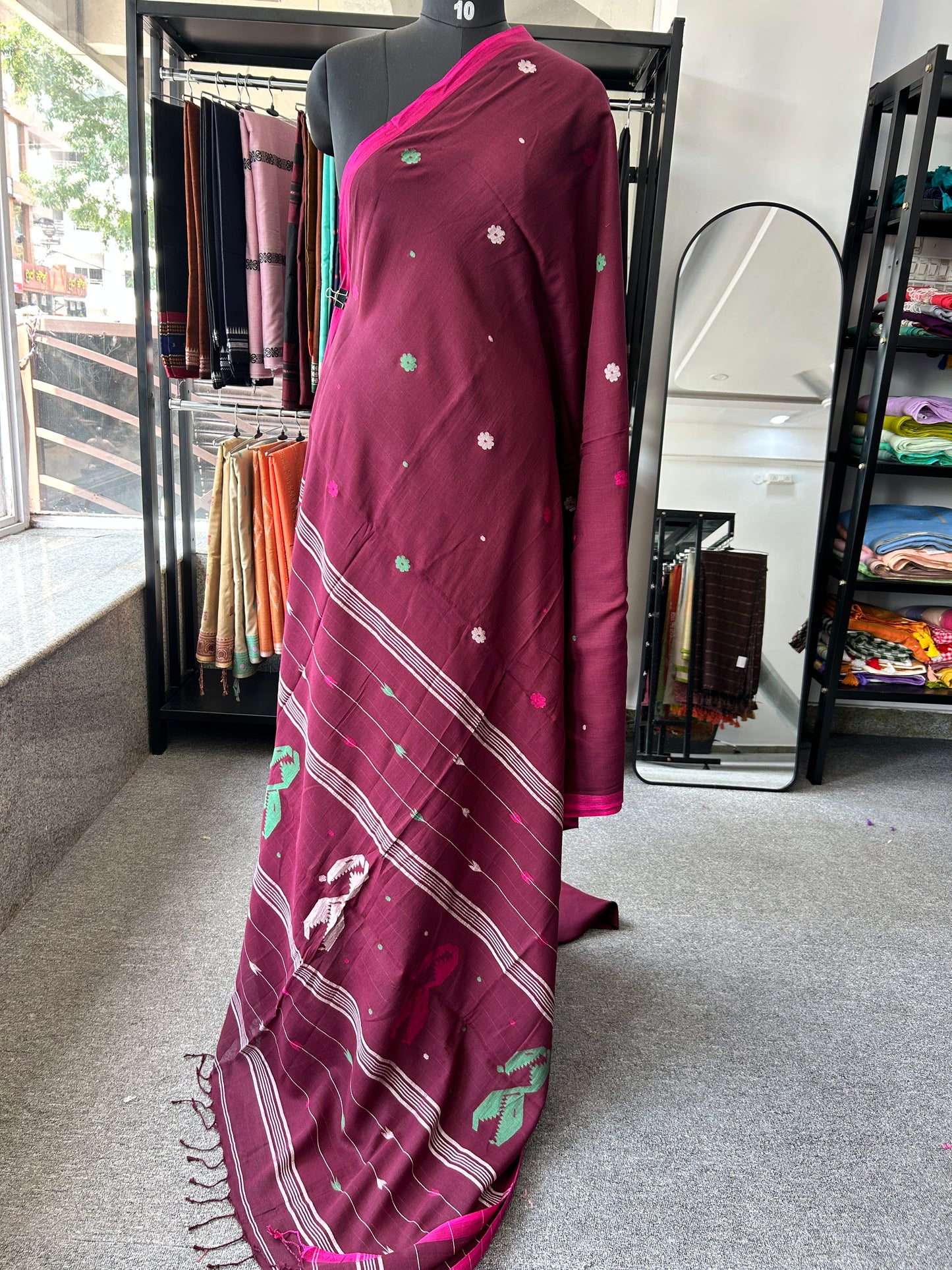 WINE KHADI JAMDANI SAREE