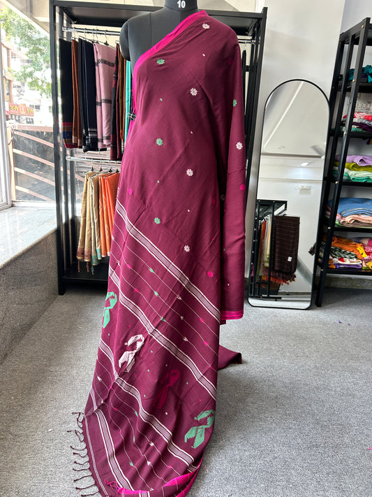 WINE KHADI JAMDANI SAREE