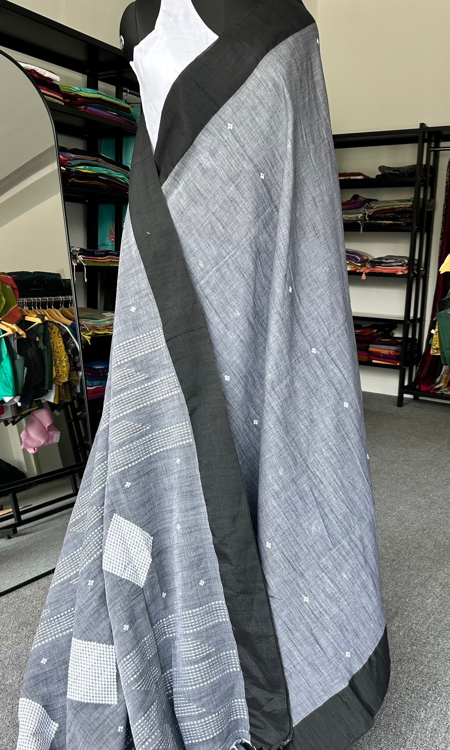 GREY KHADI COTTON SAREE