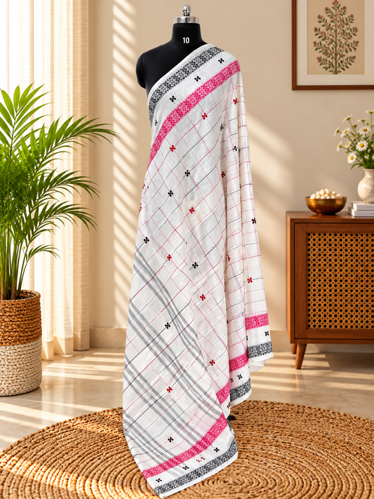 WHITE DHANIAKHALI SAREE
