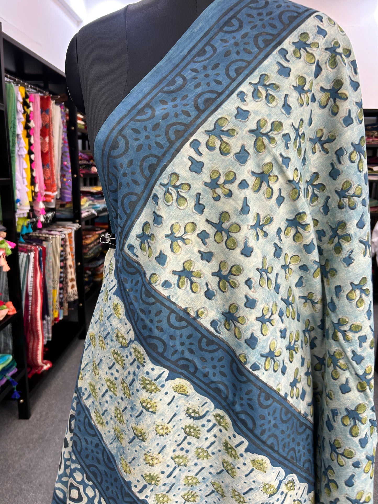 BLUE AJRAKH MUL SAREE