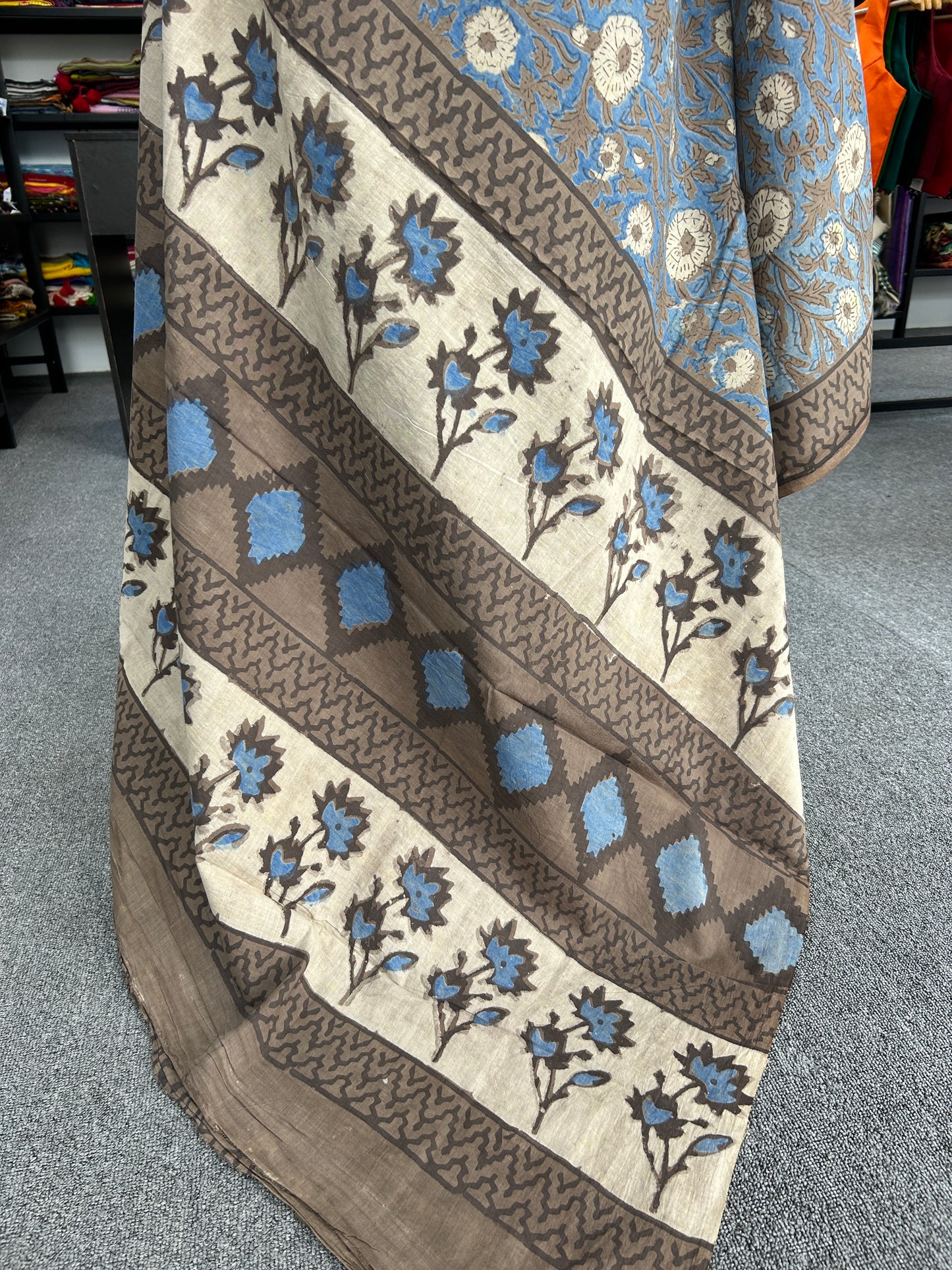BLUE AJRAKH MUL SAREE