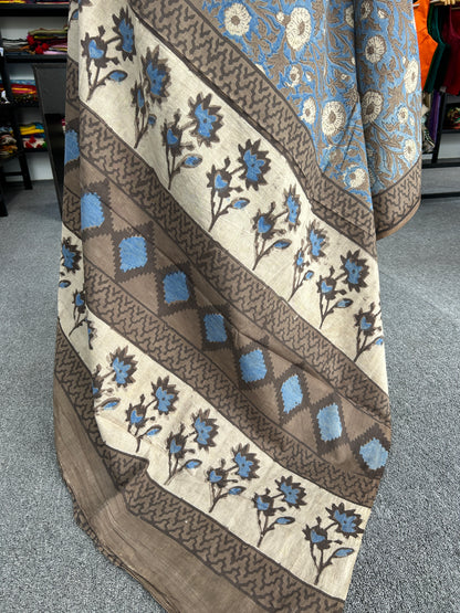 BLUE AJRAKH MUL SAREE