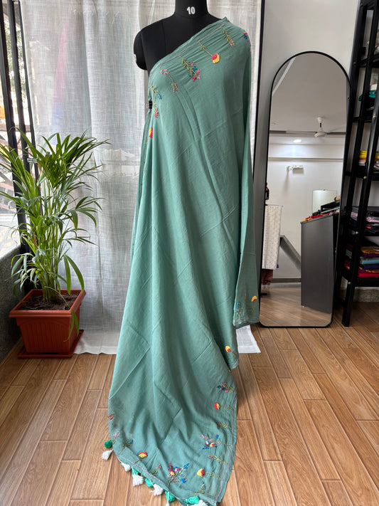 BLUE EMBROIDERED MUL SAREE