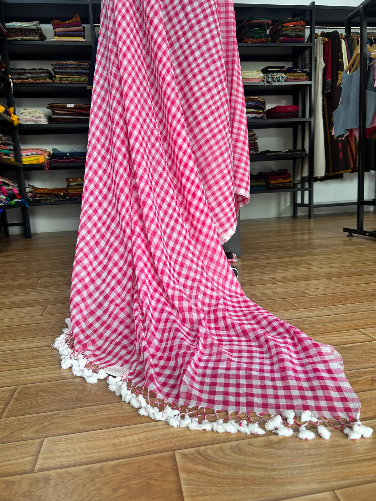 PINK CHECKS  MUL SAREE