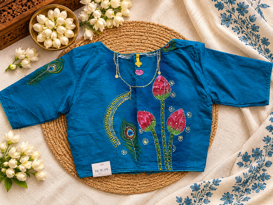 Navy Blue hand painted blouse