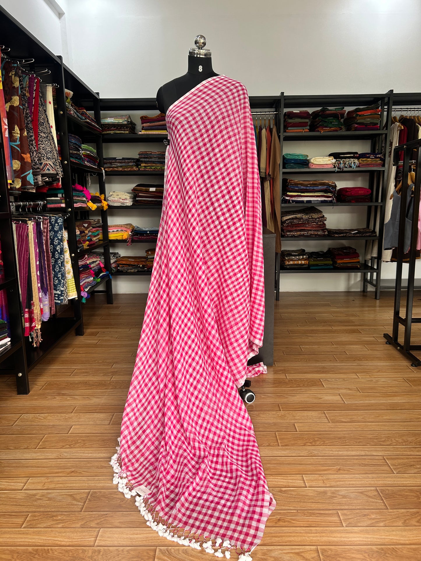 PINK CHECKS  MUL SAREE