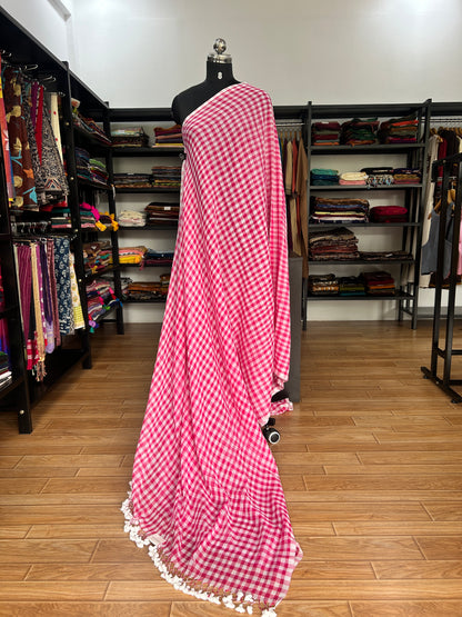 PINK CHECKS  MUL SAREE