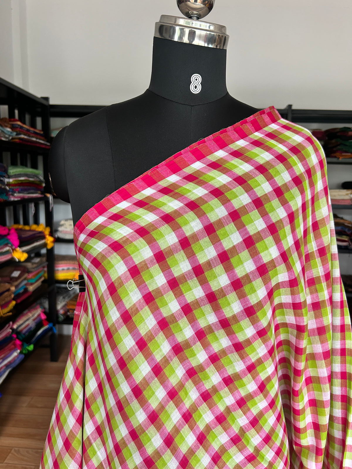 PINK CHECKS  MUL SAREE
