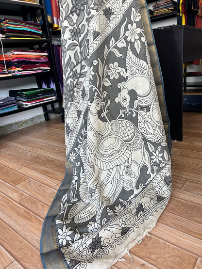 White kalamkari saree