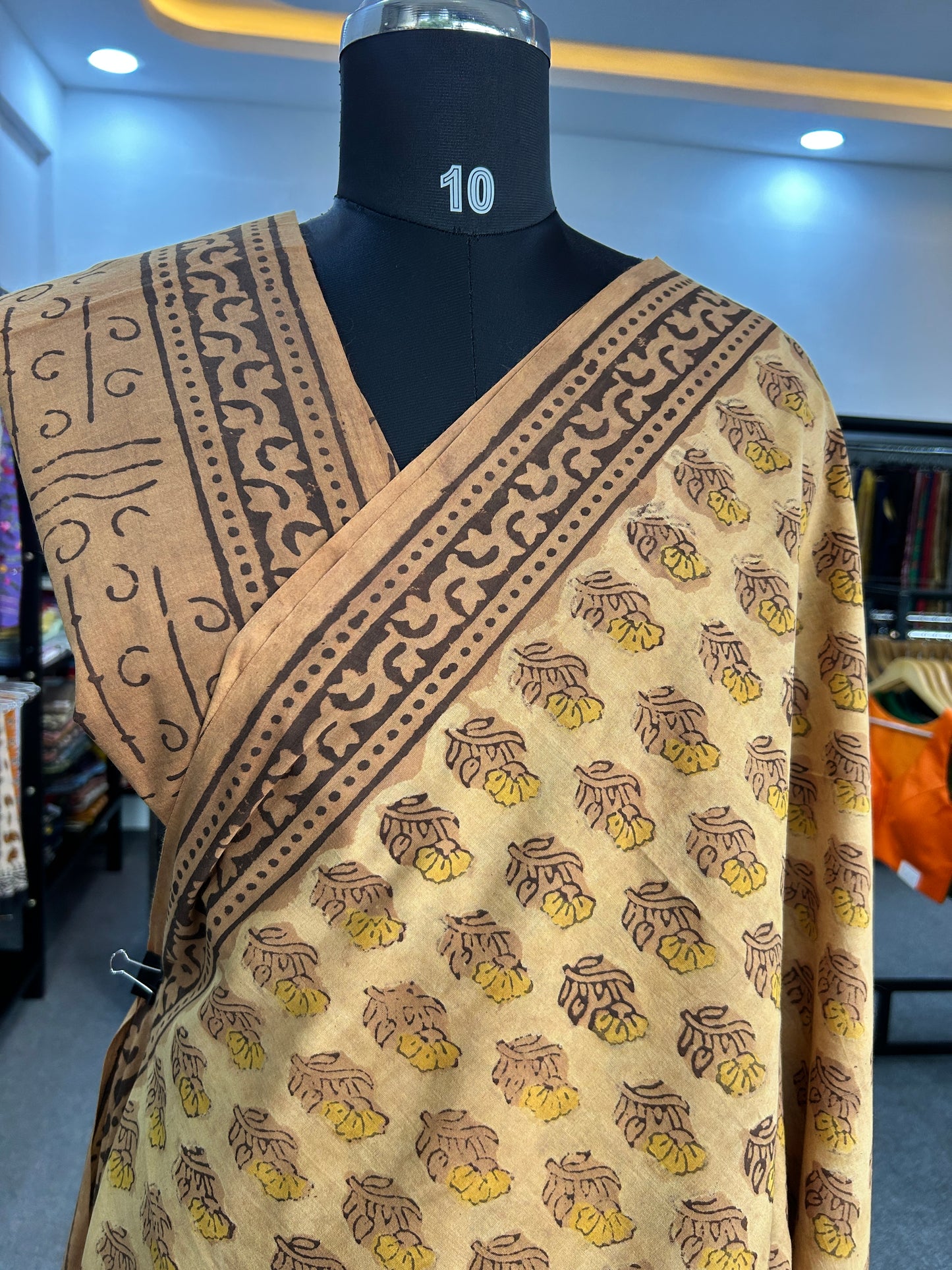 YELLOW AJRAKH MUL SAREE