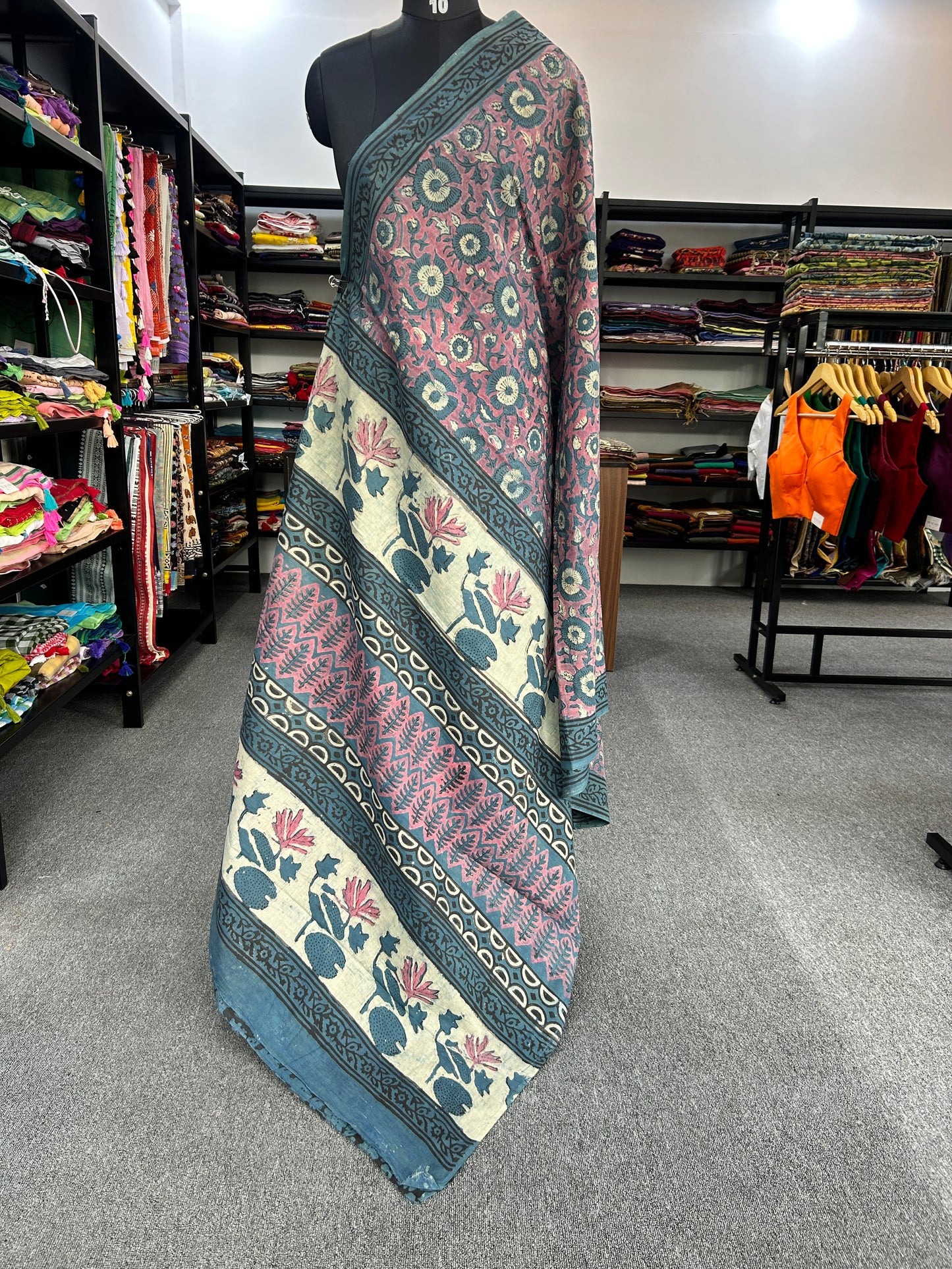PINK AJRAKH MUL SAREE