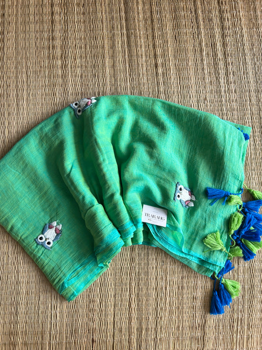 GREEN OWL MUL SAREE