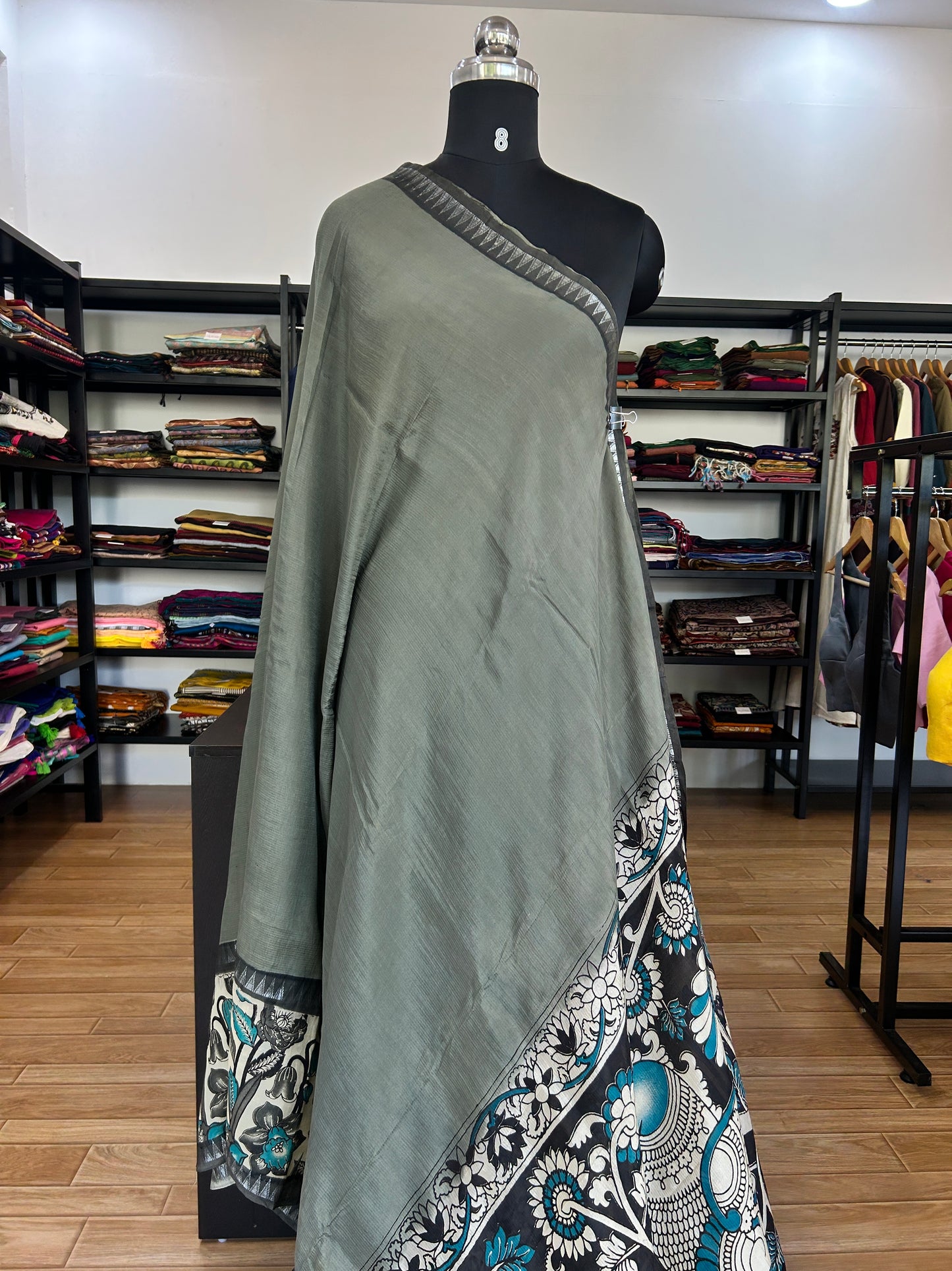 Grey kalamkari saree