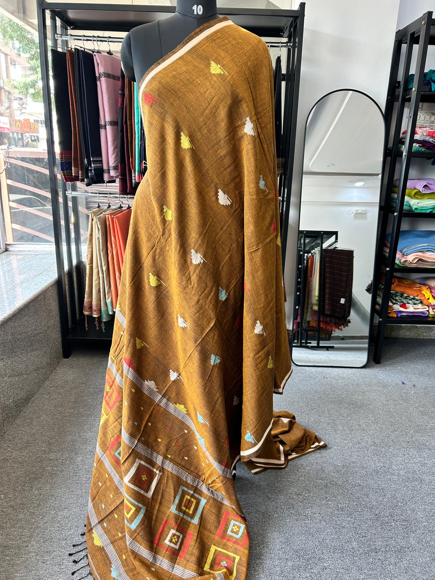 RUST KHADI JAMDANI SAREE