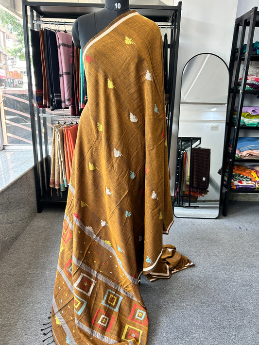 RUST KHADI JAMDANI SAREE