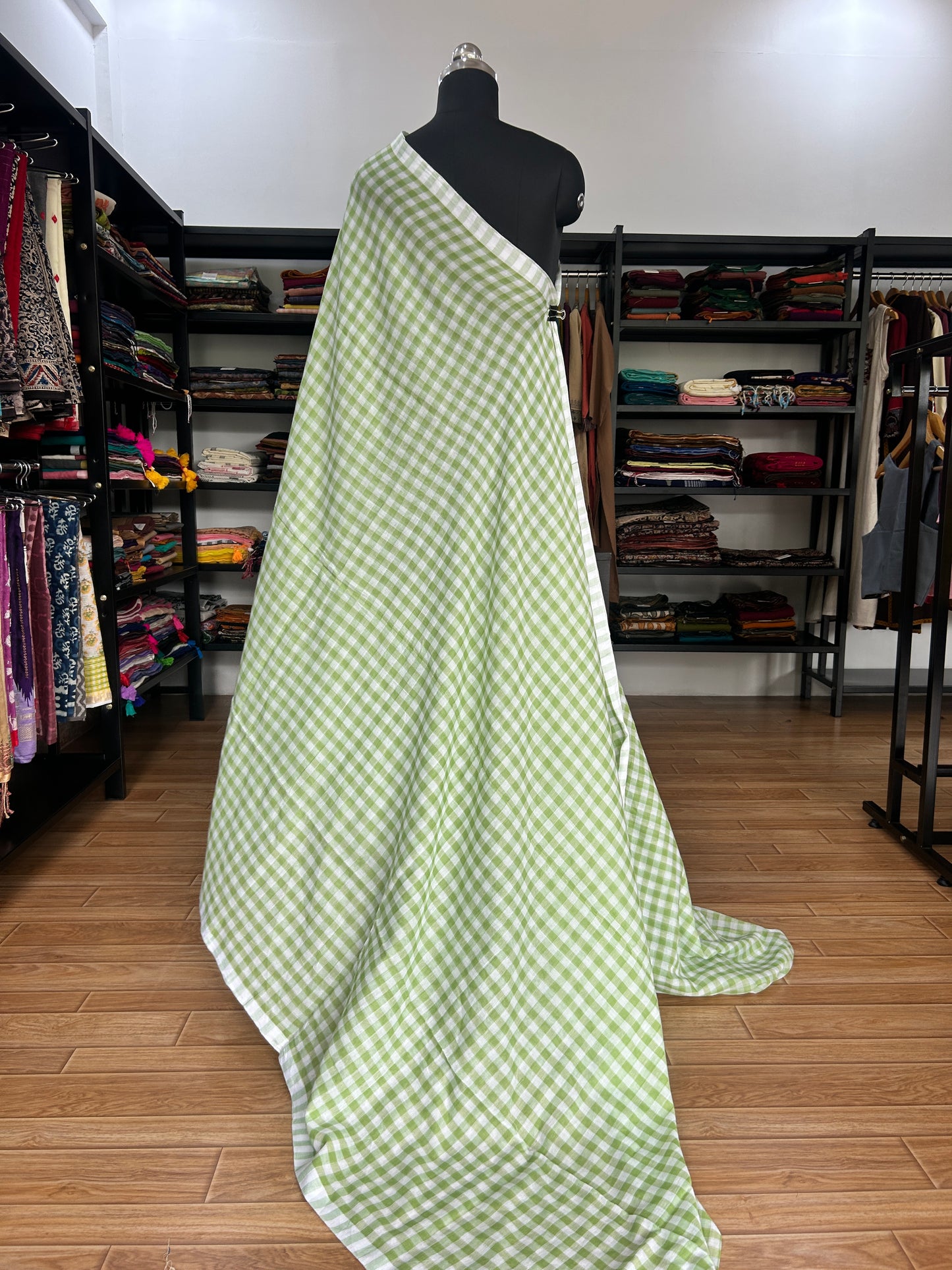 GREEN CHECKS  MUL SAREE