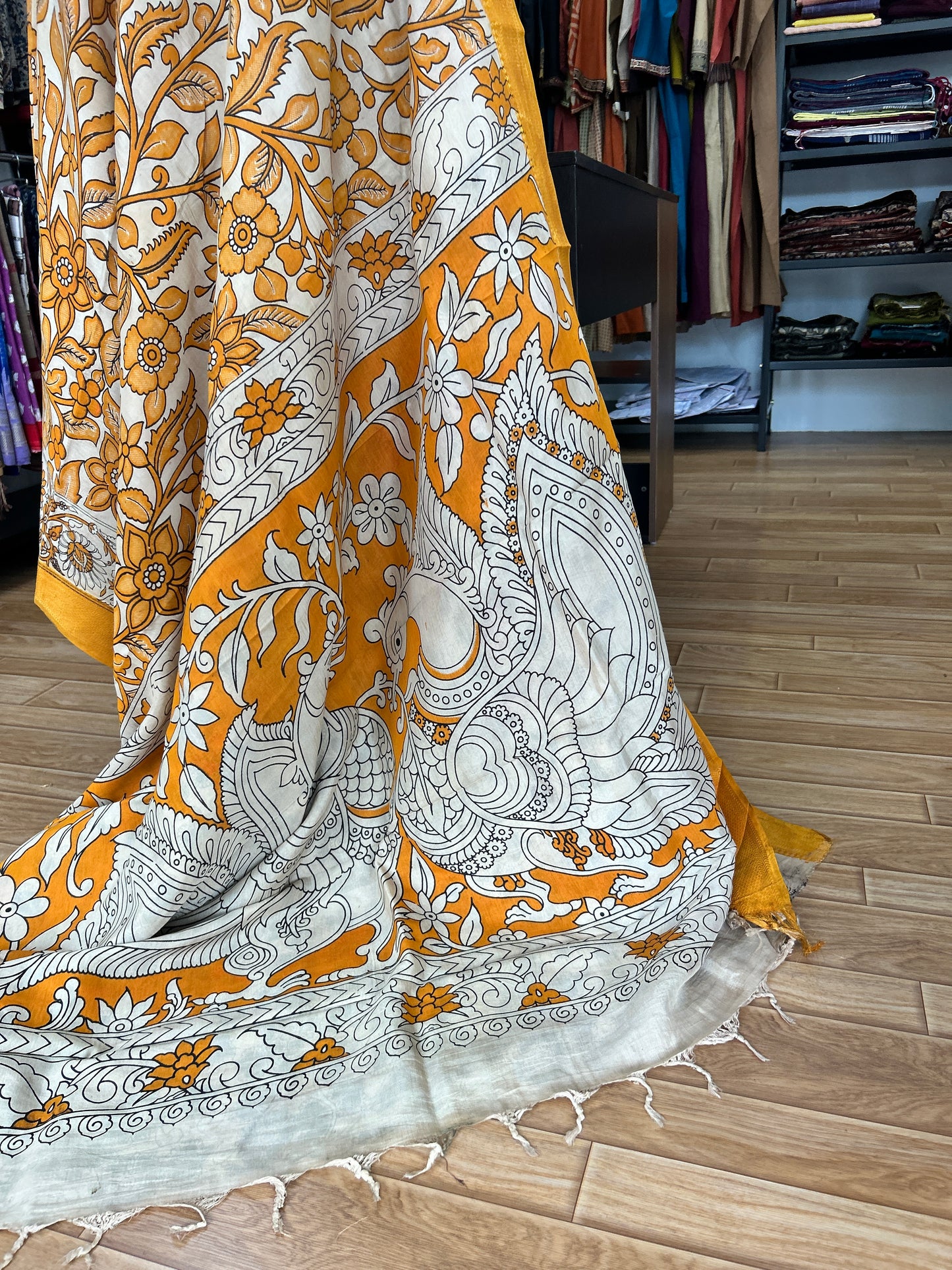 Yellow kalamkari saree