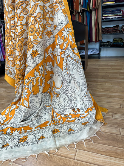 Yellow kalamkari saree