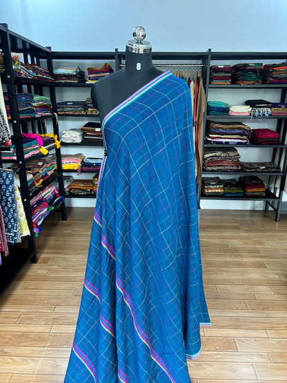 TEAL KATHA CHECKS  MUL SAREE