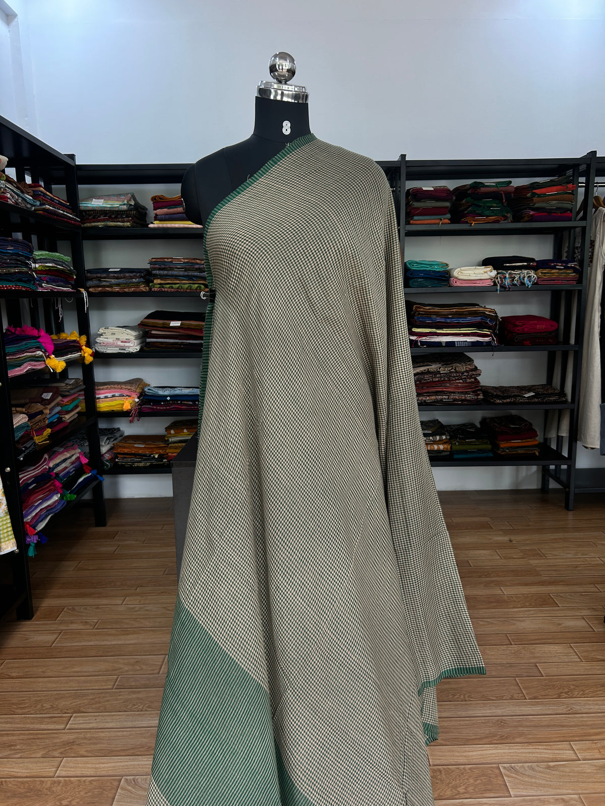 GREEN CHECKS  MUL SAREE