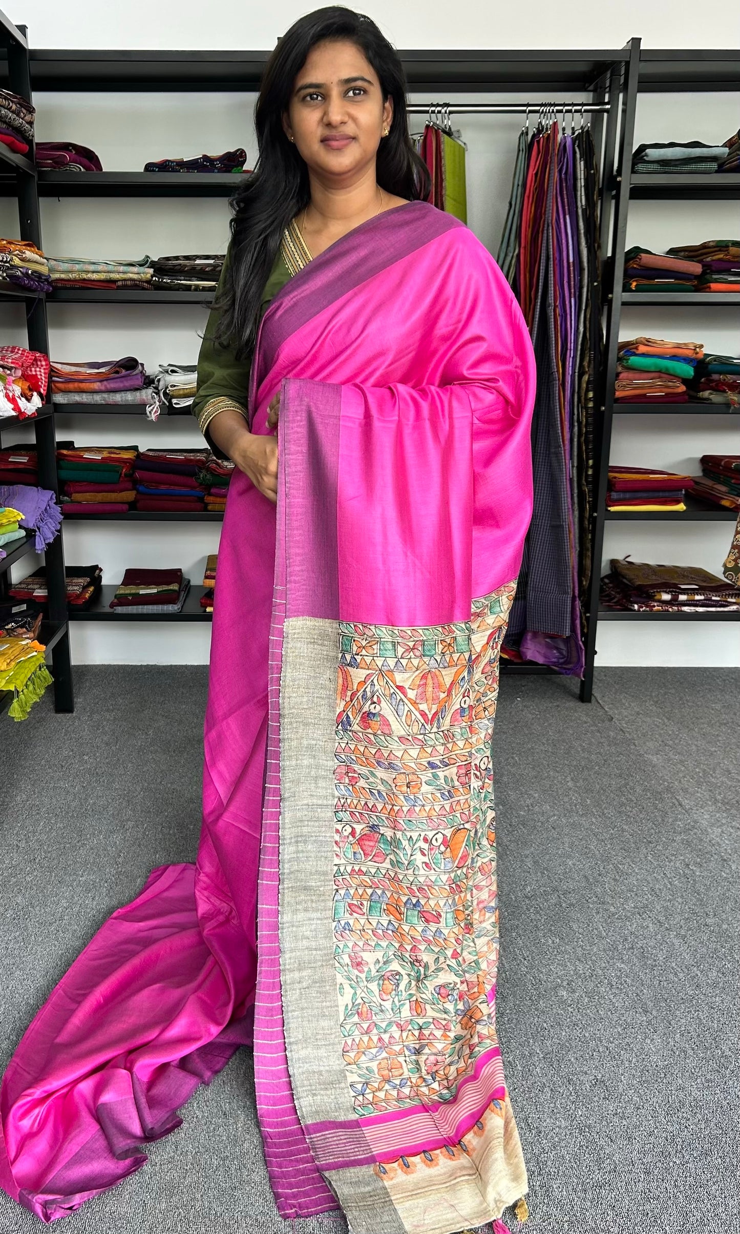 PINK MADHUBANI SILK SAREE