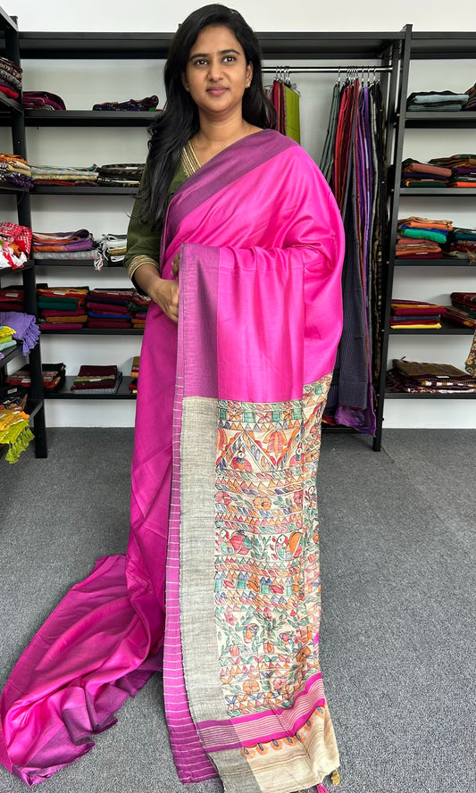 PINK MADHUBANI SILK SAREE