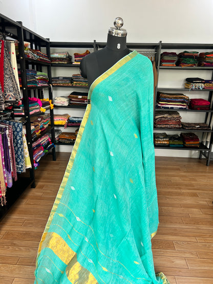 GREEN LINEN SAREE